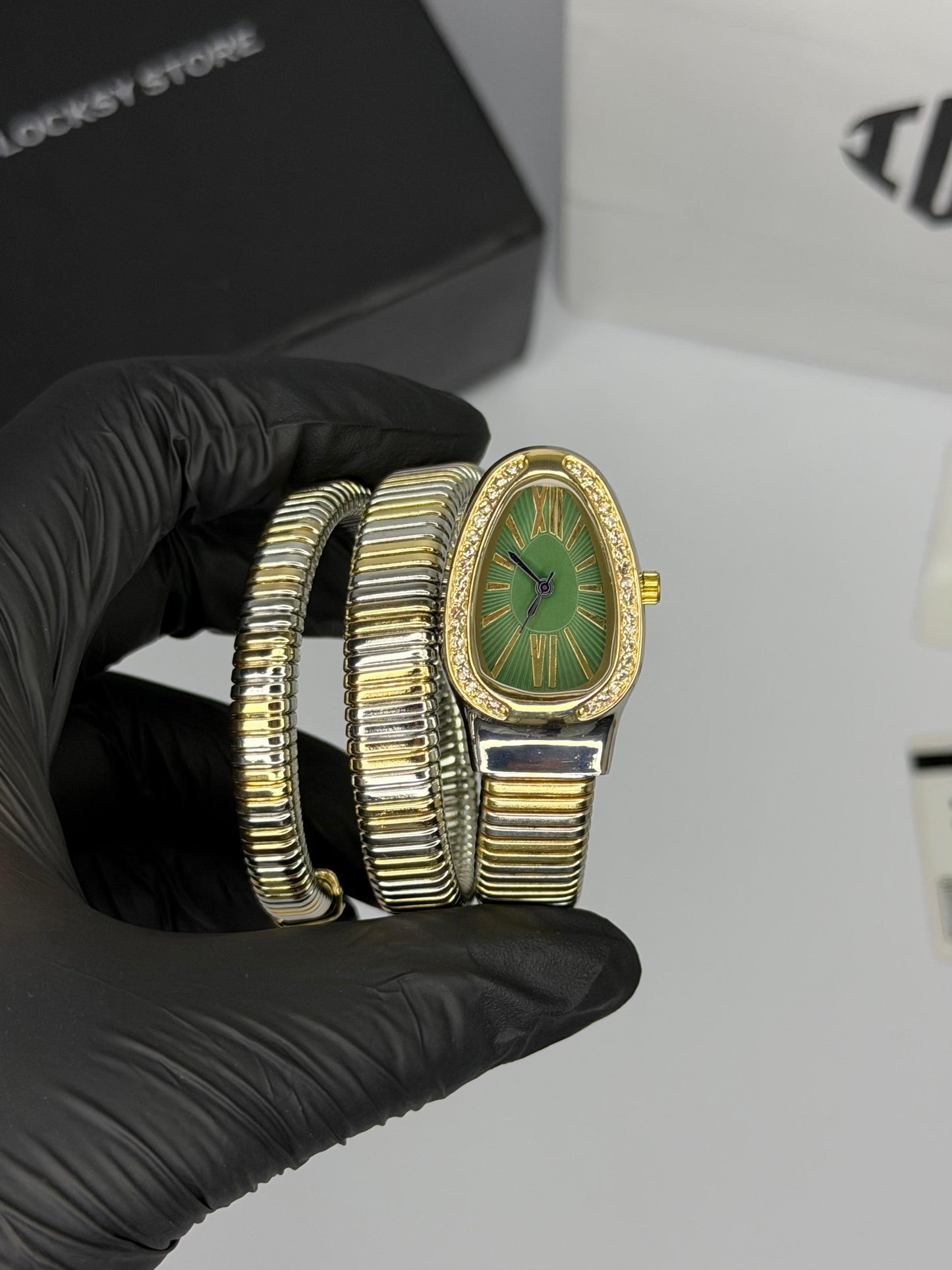 Serpenti Coil Snake Watch — Two-Tone Diamond Bezel Edition