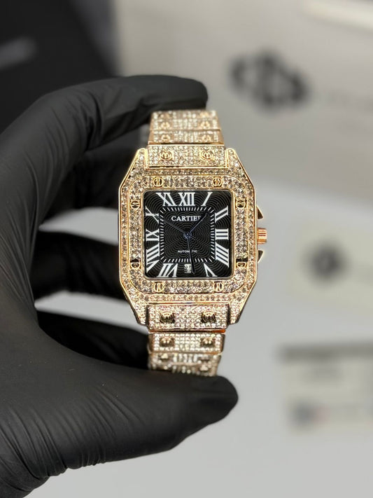 Cartier Santos Iced Out – Rose Gold & Diamond