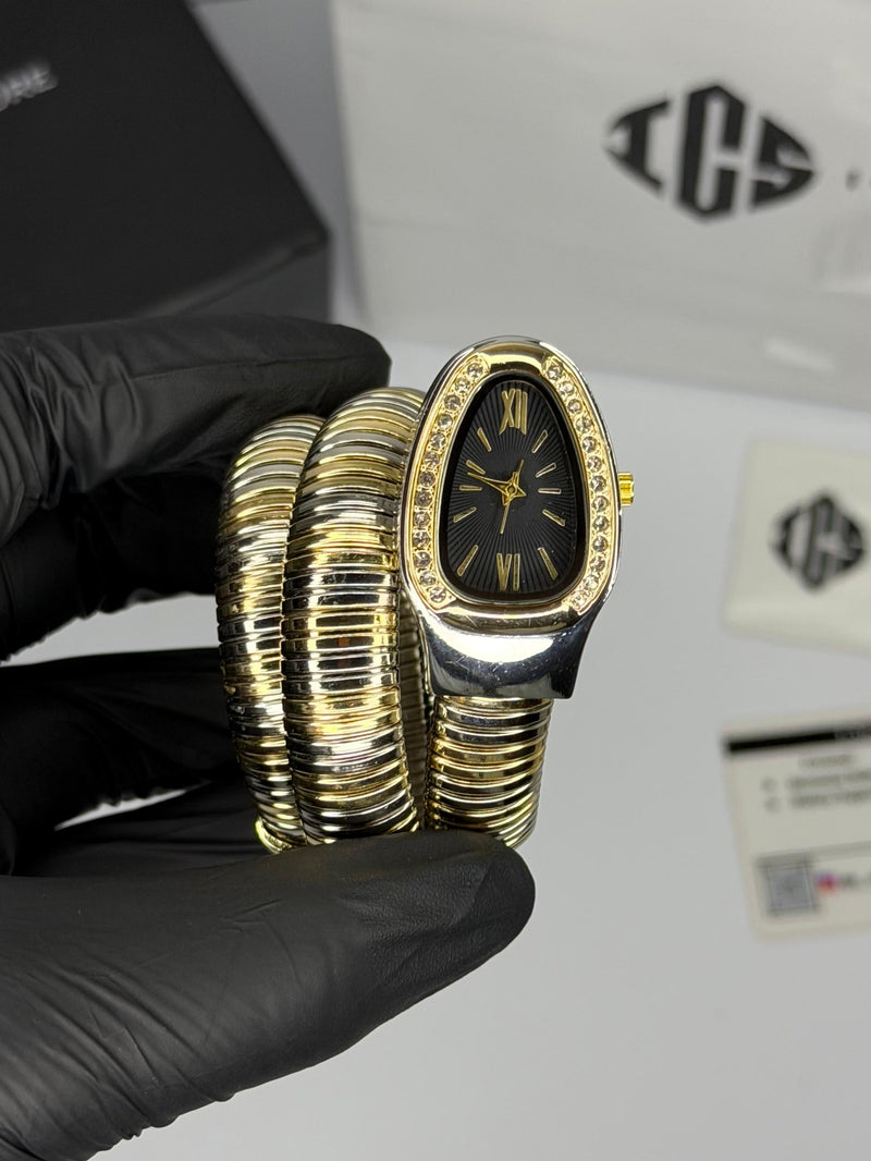 Serpenti Coil Snake Watch — Two-Tone Diamond Bezel Edition