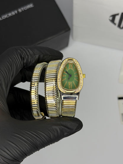 Serpenti Coil Snake Watch — Two-Tone Diamond Bezel Edition