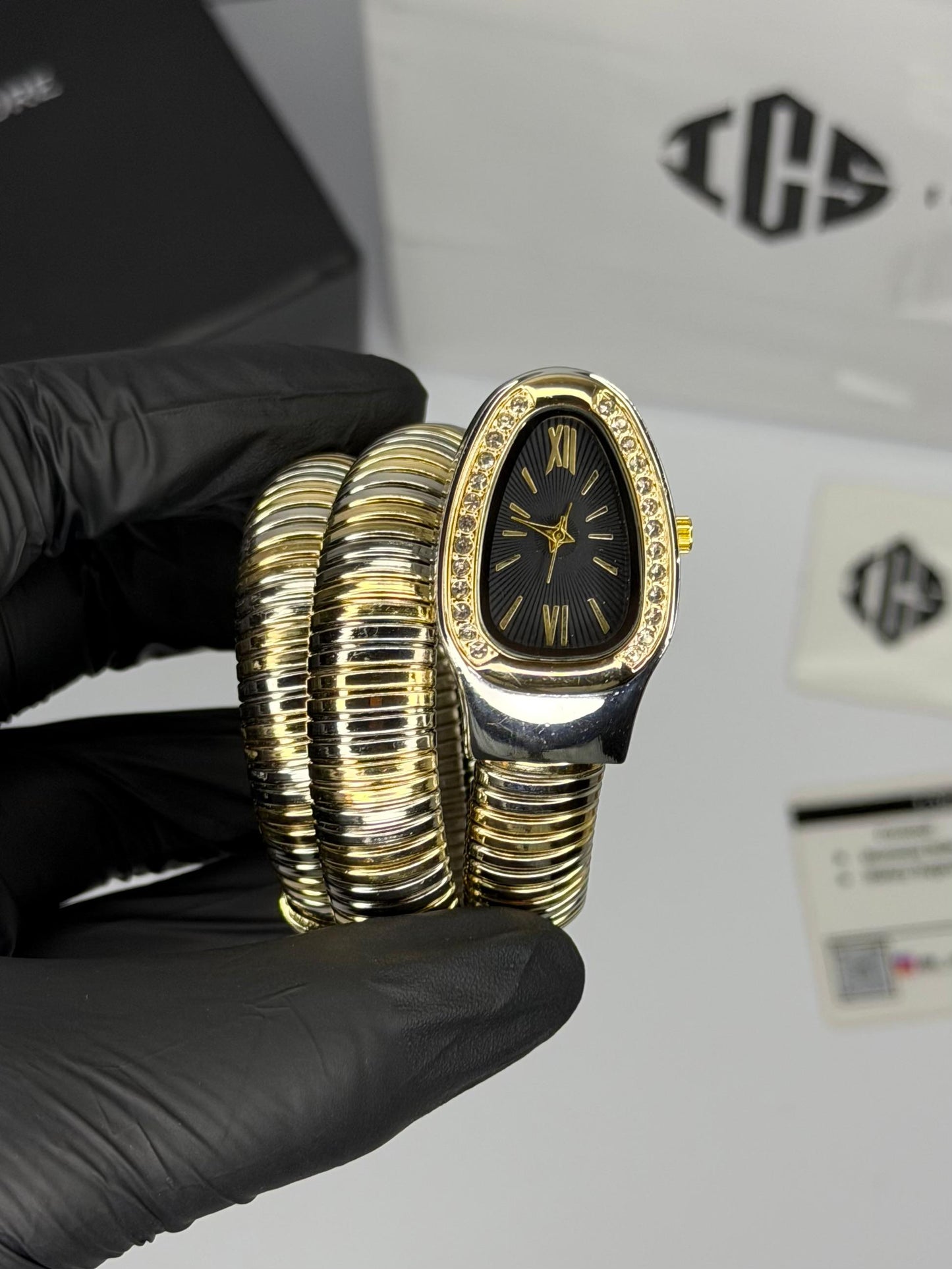 Serpenti Coil Snake Watch — Two-Tone Diamond Bezel Edition