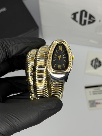Serpenti Coil Snake Watch — Two-Tone Diamond Bezel Edition